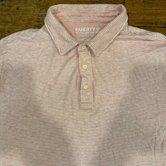 Faherty Other - Faherty Cloud‎ Cotton Pink Striped Casual Golf Short Sleeve Polo Shirt Men's XL